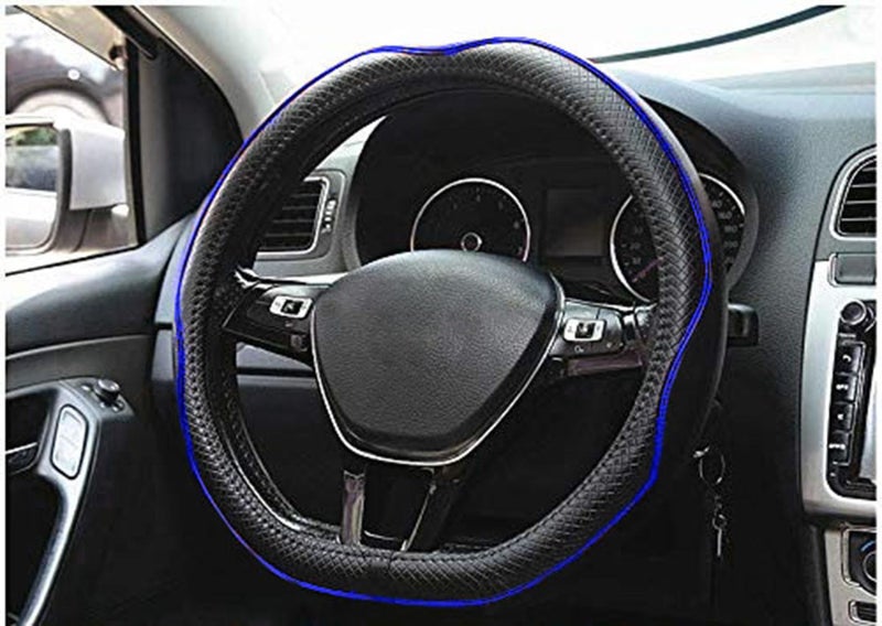 Mayco Bell Flat Bottom Steering Wheel Cover Anti-Slip,Safety,Soft,Breathable,Durable,Full Surround,Comfortable Grip Microfiber Leather (D Shape, Black Dark Blue) - Image 2